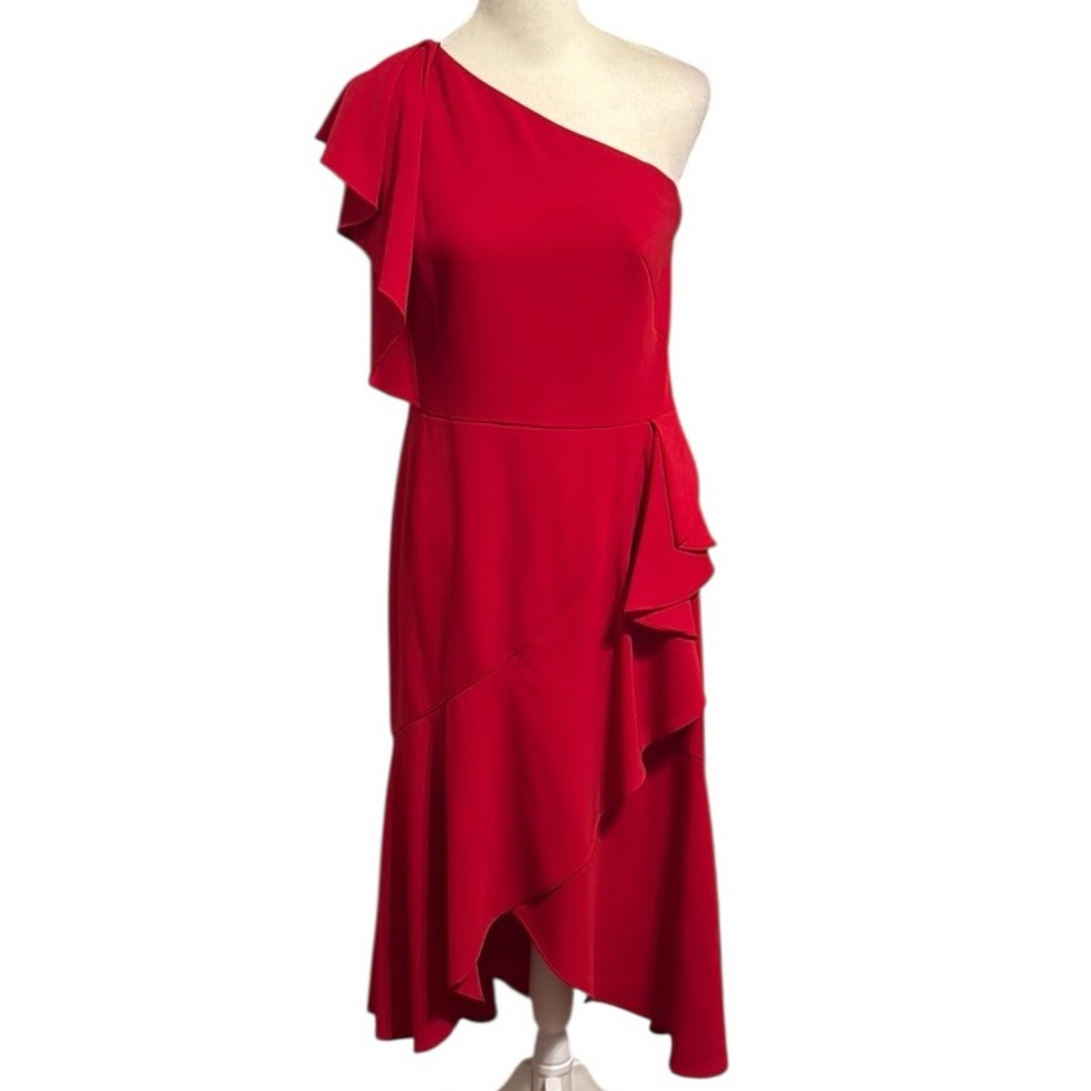 ANTONIO MELANI bright red one shoulder cocktail dress 8